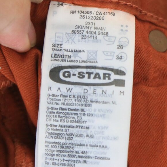 G-star Raw 3301 Orange Skinny Super Slim Fit Jeans Size W26 L34 - Picture 4 of 8